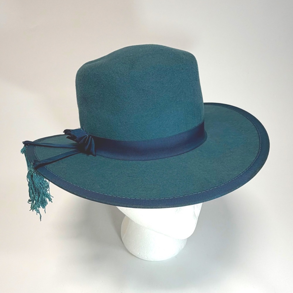 Vintage RITZ Wool Wide‎ Brim Fedora Teal Green Blue